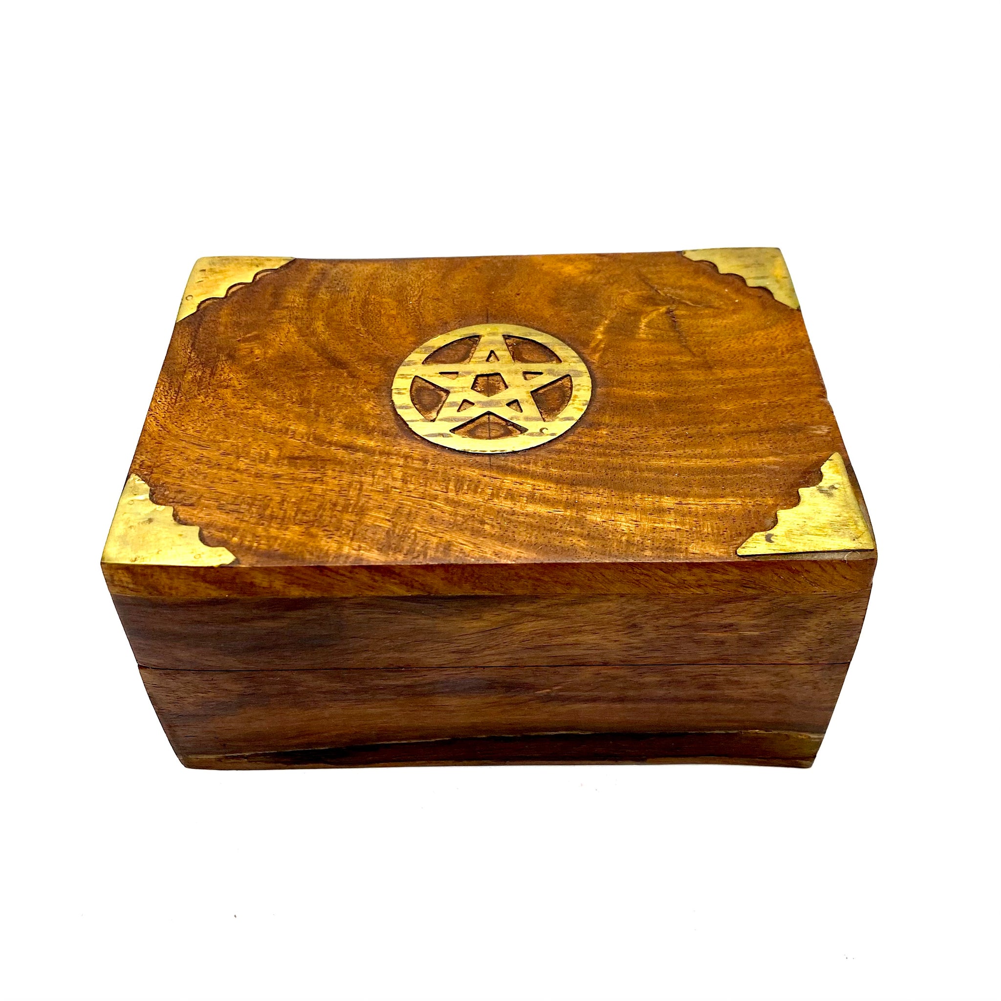 Pentagram Wooden Box 8”x3”w/ outlet Variety Of Stones Brand New